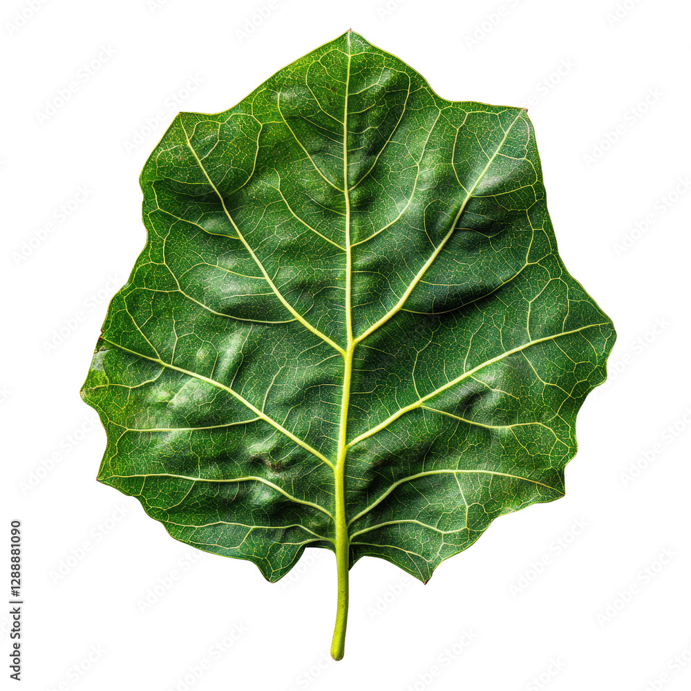 Poster green leaf with a stem isolated on white background showcasing natural details and textures isolated