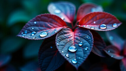 Fototapeta premium bountiful dewdrops on leaves and flowers, showcasing nature's morning beauty.