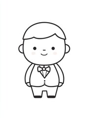 This adorable illustration features a cheerful boy in a suit, wearing a bow tie, perfect for children's merchandise or as a charming character in branding.