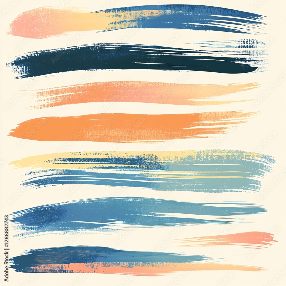 Poster artistic brush stroke set with layered gradients and textures