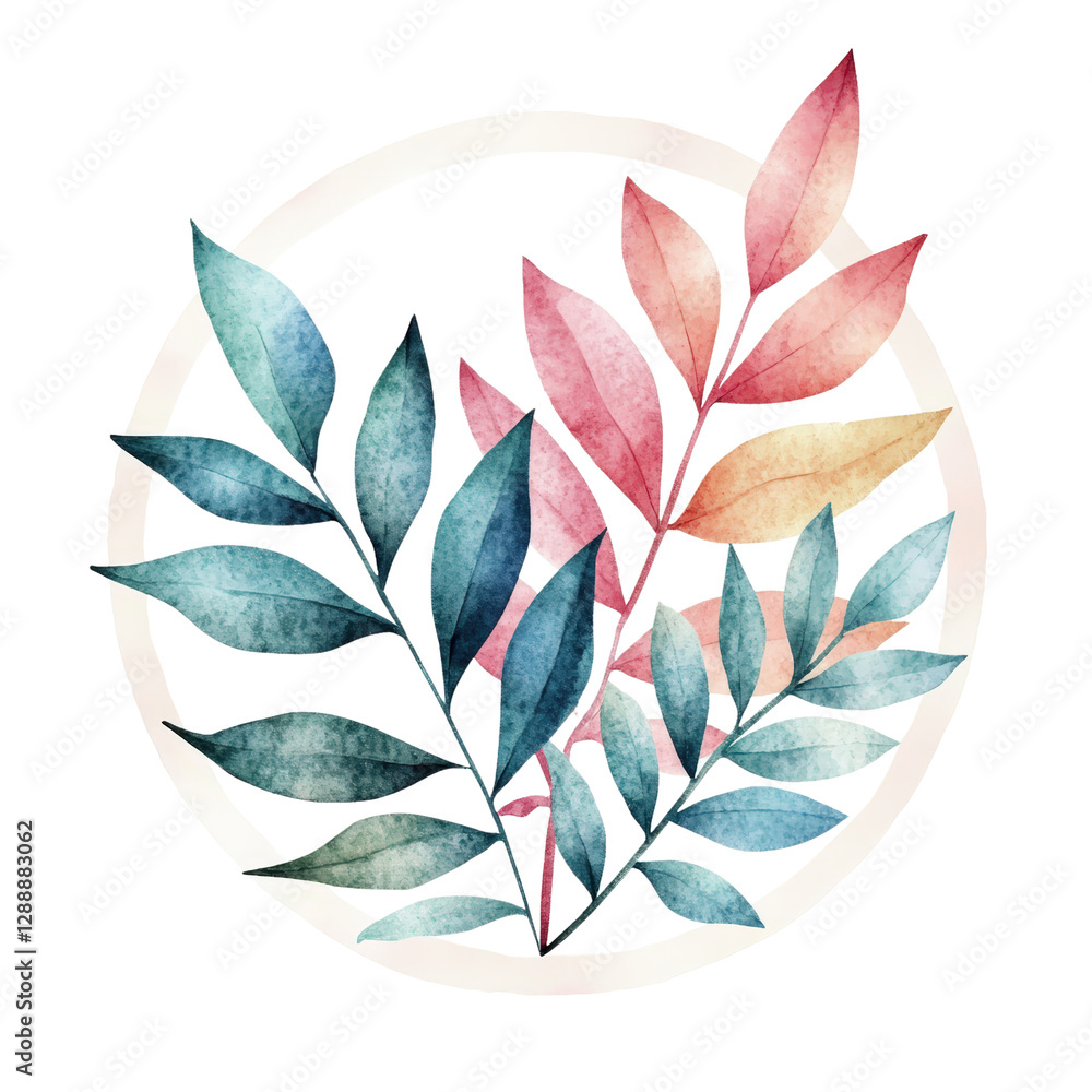 Poster circle design containing green leaves and natural elements on a white background for eco-friendly th