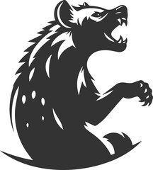 A hyena growling with one front paw raised vector animal silhouette
