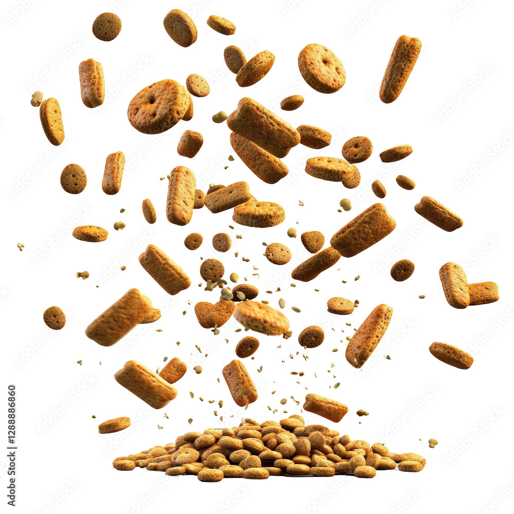 Poster peanuts falling in the air creating a dynamic scene of scattered nuts on a neutral background isolat