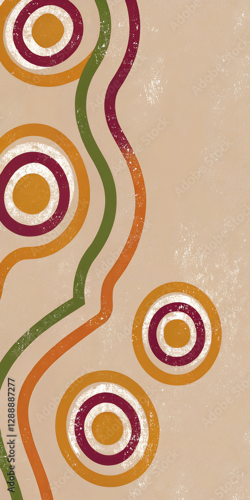 Poster abstract vintage geometric retro circles pattern with earthy tones and textured background design