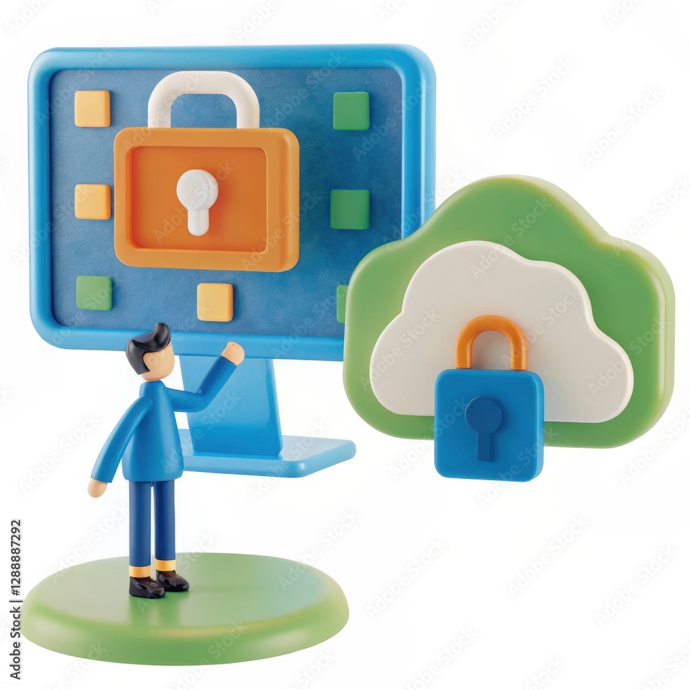 Poster futuristic security concept with digital lock icon and cloud technology representation for it innova