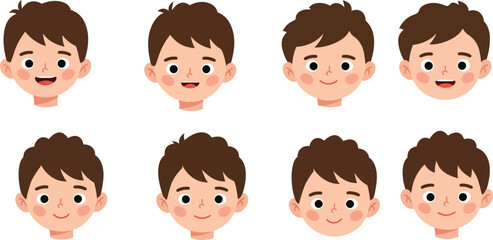 Eight illustrations of boys facial expressions showing various emotions and moods