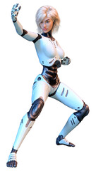 3D Rendering Female Robot on White