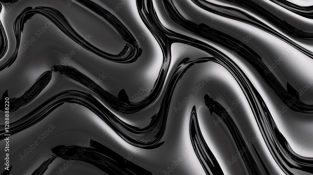 Poster abstract grayscale background with flowing, wavy patterns creating a sense of movement and fluidity.