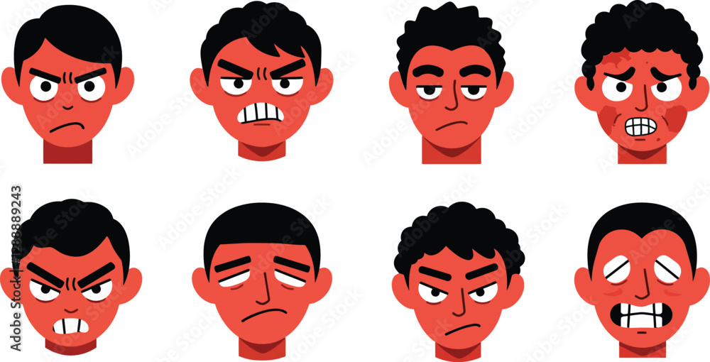 Poster eight cartoon expressions showing various emotions and reactions in animated characters