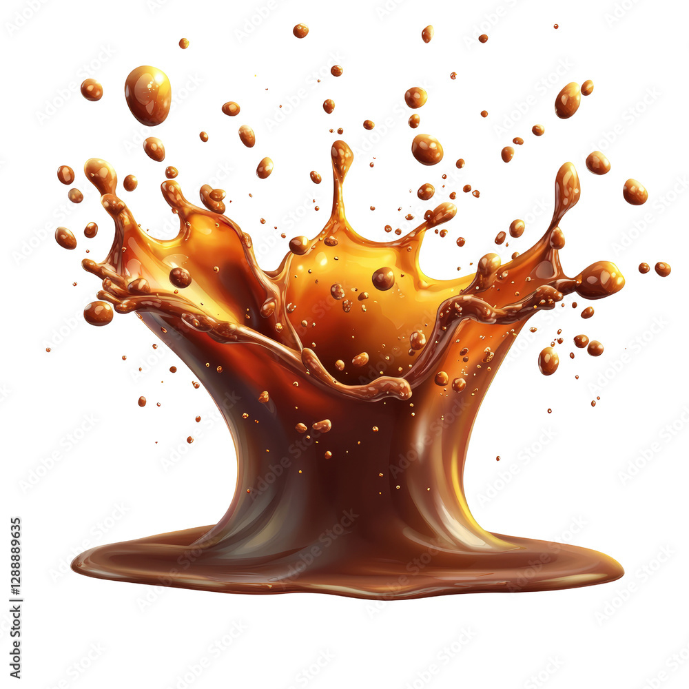 Poster splash of melted chocolate on a black background creating an artistic food presentation isolated on 