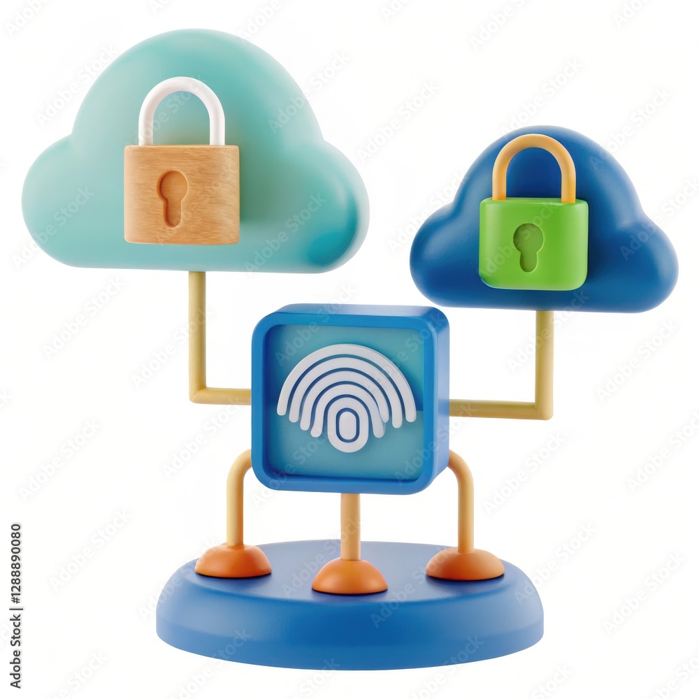 Aufkleber futuristic hyper-realistic illustrative representation of cloud security concepts with lock symbols