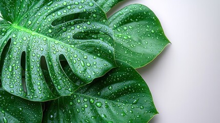 Obraz premium Fresh Monstera Leaves with Water Drops