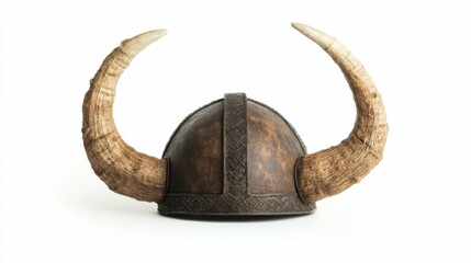 Closeup of Viking Hat with Big Horns on Isolated White Background