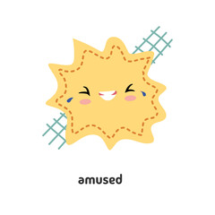 Amused playful personage with blush, isolated abstract cute face . Vector happy laughing mascot with comic facial expression. Cheerful and positive of creative fun fantasy