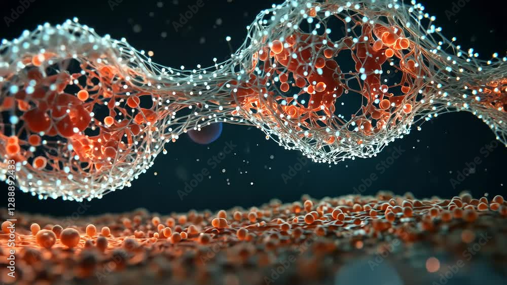 Poster futuristic nanotechnology network with glowing molecular structures. advanced biotechnology, scienti