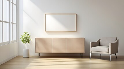 Modern Minimalist Interior Design Featuring Light-Filled Room with Sofa and Decorative Plant