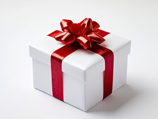 Fototapeta premium White gift box with red ribbon on white background (3)
