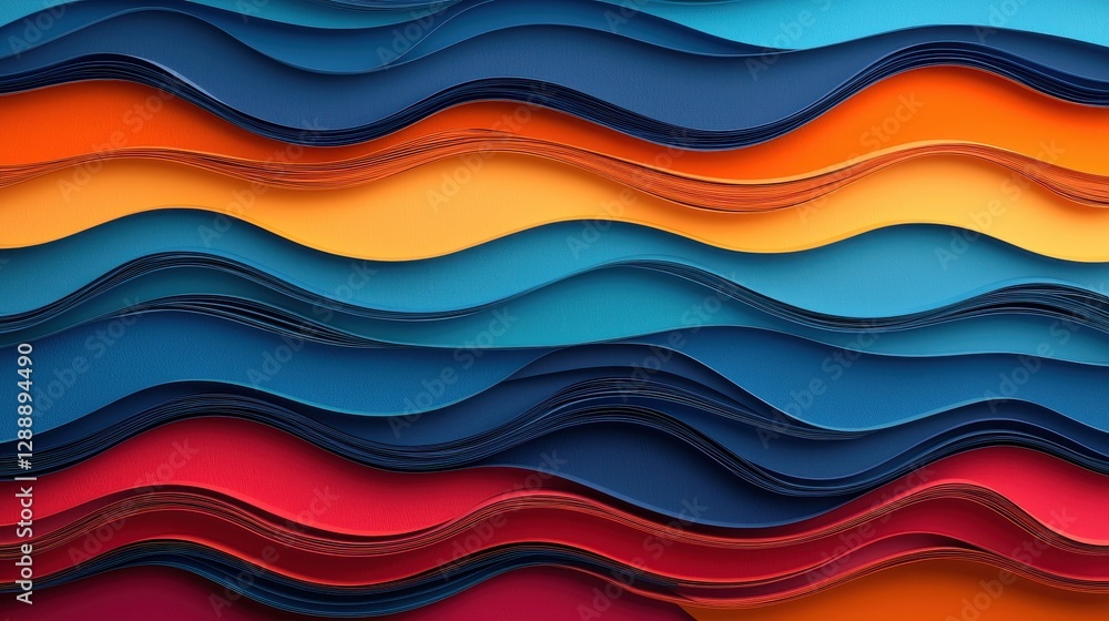 Poster a vibrant arrangement of wavy layers in various colors, showcasing an artistic display of texture an