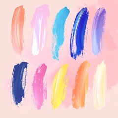 Assortment of Vector Brush Strokes in Pastel Tones and Soft Accents