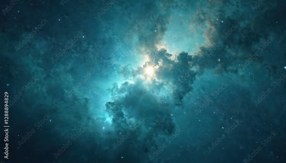 Aufkleber digital graphic of a starry night sky featuring shades of blue and white. clusters of stars and nebu