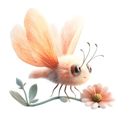 Fluffy 3D Cartoon Dragonfly with Soft Glowing Wings Isolated on Transparent Background