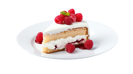 Isolated Slice of Cake with Raspberries