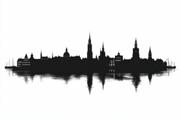 Naklejka premium Copenhagen Skyline. White isolated outline of downtown skyscraper towers in Denmark