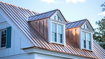 Copper Roof and Dormer: Transforming a House into a Dream Home with White Shades and Elegant Windows
