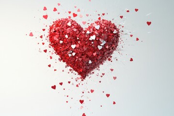Heart formed from vibrant red and pink confetti bursting outward, symbolizing love and celebration during a festive occasion, suitable for Valentine's Day or romantic events