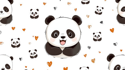 A panda bear is surrounded by hearts and smiling. generated using AI