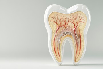 Detailed view of a tooth model showcasing internal anatomy, highlighting nerves and blood vessels in educational setting