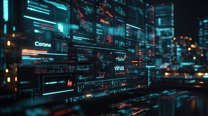 Naklejka premium Cityscape Virus Data Analysis Screen
