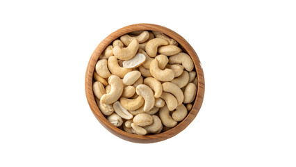 Cashews in Wooden Bowl Healthy Snack, Nuts, Food, Isolated Transparent Background