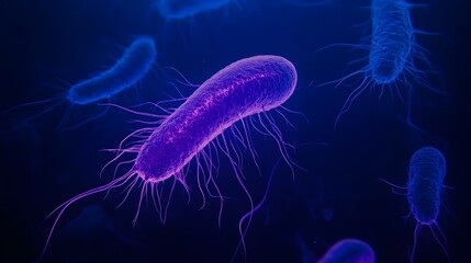 Fototapeta premium Close-Up View of Colorful Bacteria Under Microscopic Lens in a Dark Environment