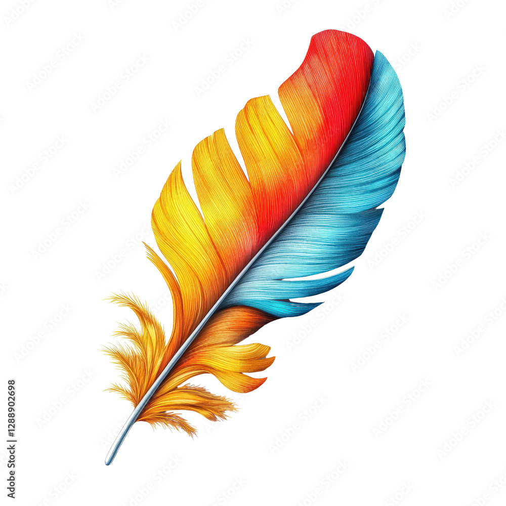 Poster colorful feather resting on a black background showcasing vibrant textures and intricate details iso