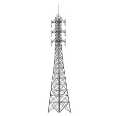 Isolated Tall Black Communication Tower with Mesh Structure and Antennas