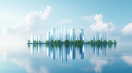 Fototapeta premium Futuristic AI-controlled eco-friendly floating city with smart infrastructure, renewable energy, and sustainable living. Perfect for future technology concepts.