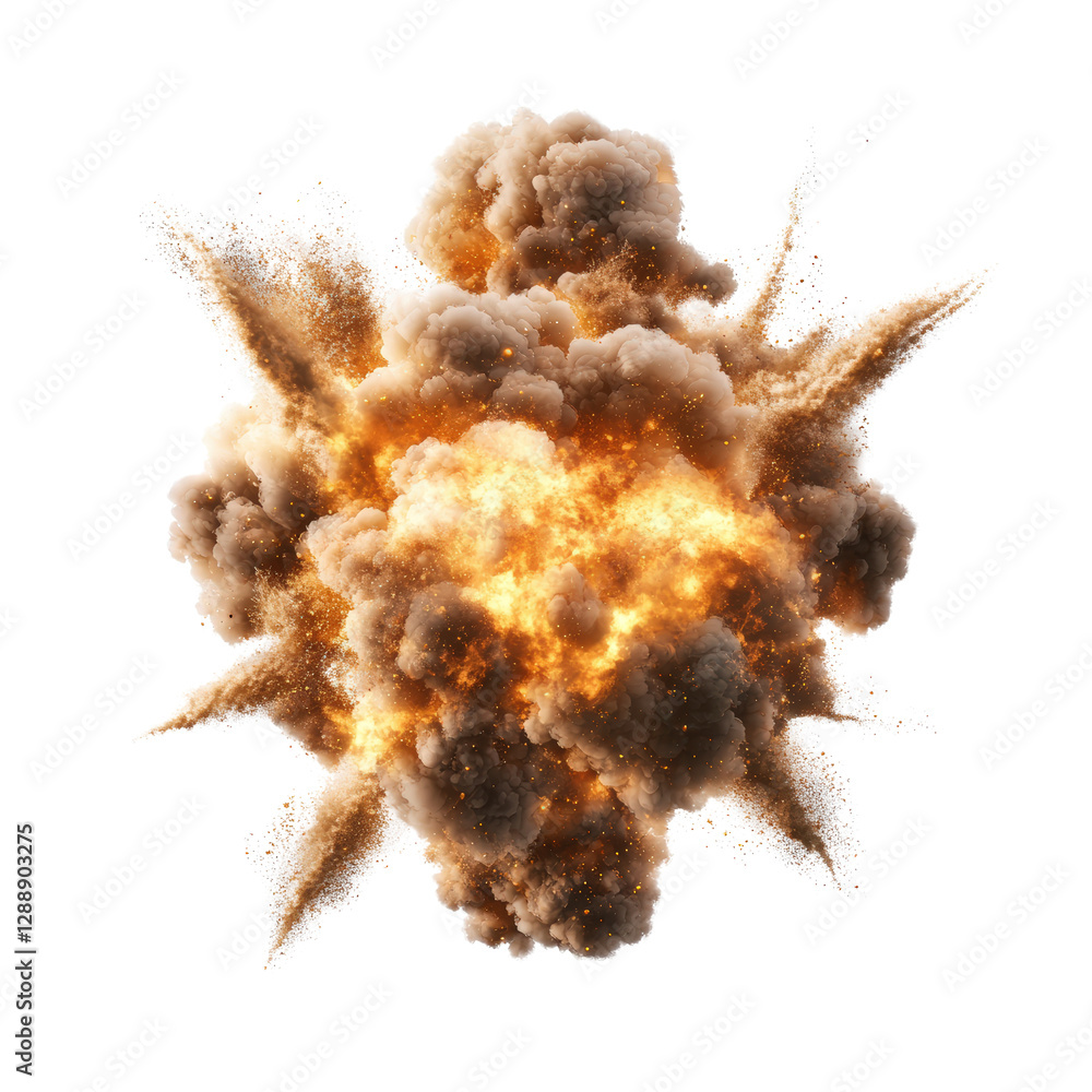 Poster explosion of vibrant orange and yellow smoke against a dark background creating a dramatic visual ef
