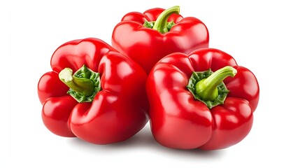 Fresh Red Bell Peppers Piled Together Isolated on a White Background for Culinary Use
