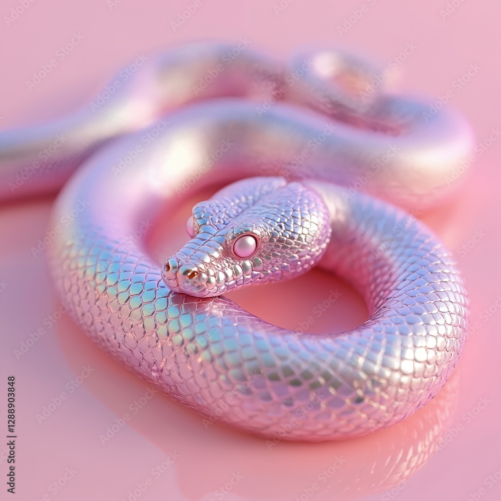 Poster futuristic holographic snake abstract graphic design concept. chrome reptile with iridescent pastel 