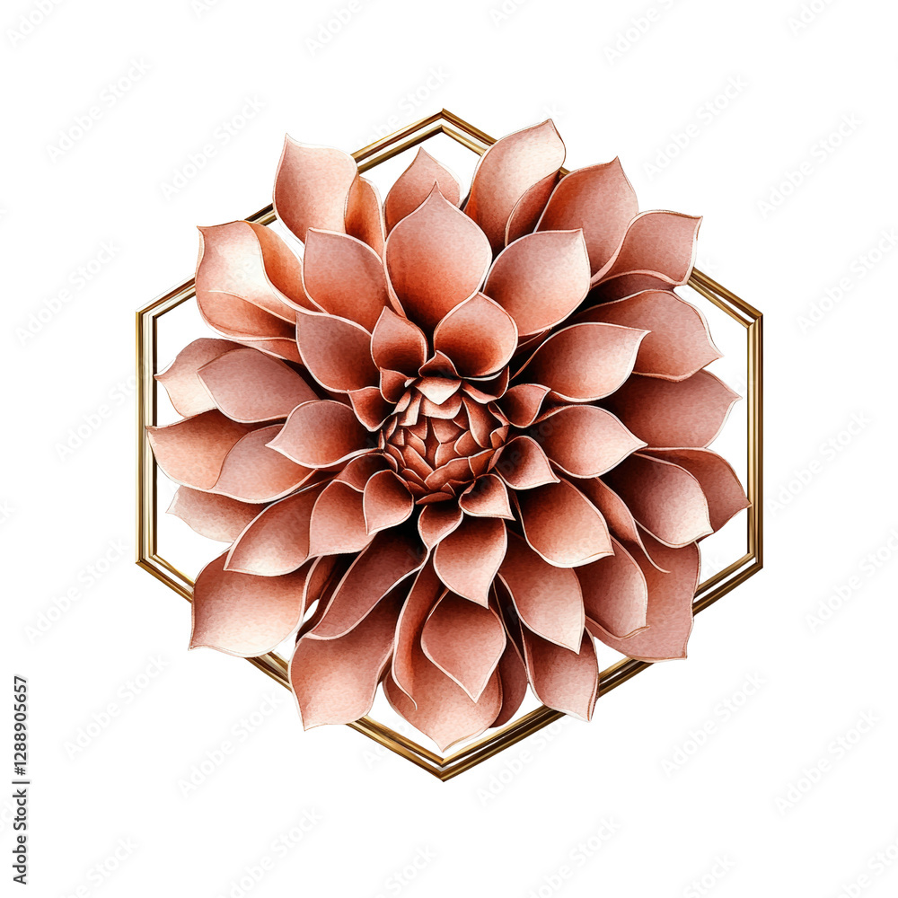Poster flower with a gold frame on a black background showcasing elegance and simplicity in design isolated