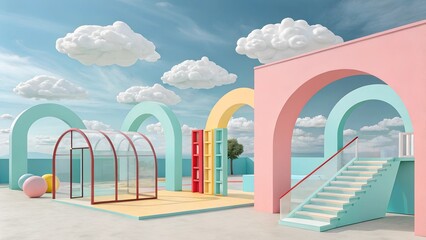 Spanish villa architecture under a summer sky with white accents