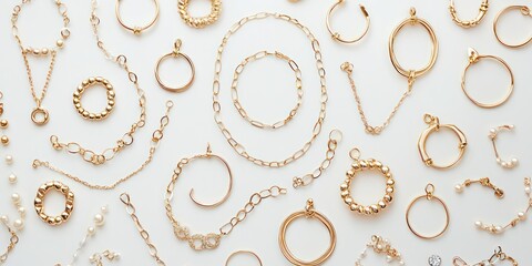Elegant modern gold minimalist jewelry on a white background