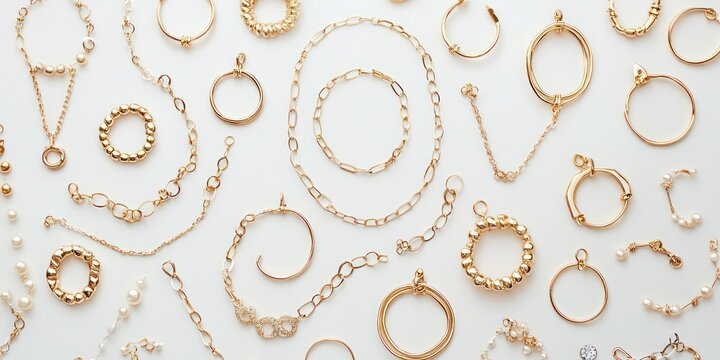 Elegant modern gold minimalist jewelry on a white background