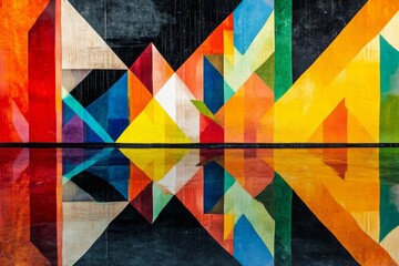 Naklejka premium Vibrant geometric colorful abstract wall art reflection