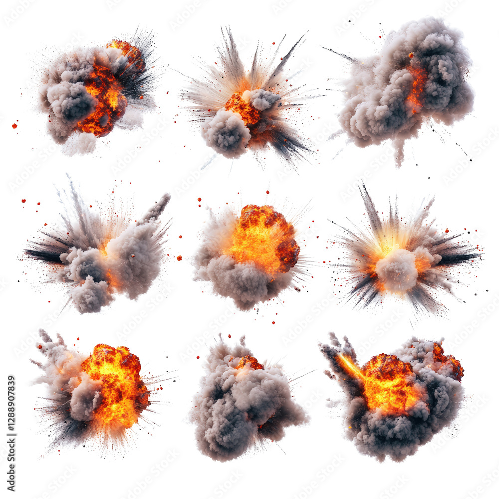 Poster multiple color explosions on a dark background creating an abstract visual effect and design element