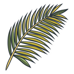 Fototapeta premium Green and yellow tropical palm leaf symbolizing exotic destinations, summer vibes, and the beauty of nature, perfect for tourism and travel related projects