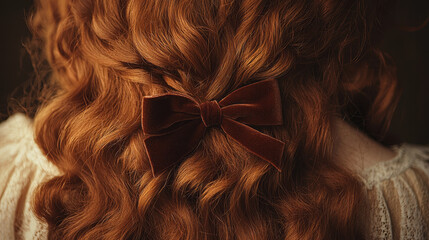 Naklejka premium Renaissance princess with auburn curls and velvet bow captured in a timeless moment