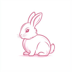 Obraz premium Cute White Rabbit Illustration Pink Outline Bunny Design