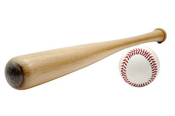 Isolated Baseball and Baseball Bat with Red Stitching